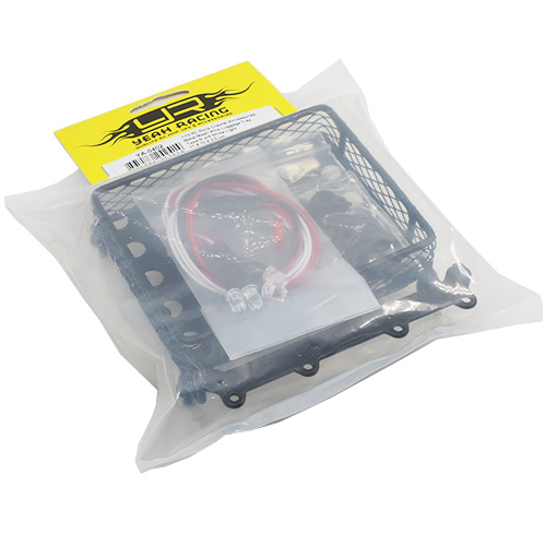 Багажник на крышу Yeah Racing (#YA-0402) 1/10 RC Rock Crawler Accessories Metal Mesh Wire Luggage Tray Type B w/ 4 White Light 11cm X 10cm X 3.5cm