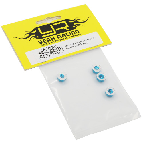 Гайки колёсные Yeah Racing (#YA-0448LB) 4mm Aluminium Wheel Flange Lock Nut 4pcs For RC Car Blue