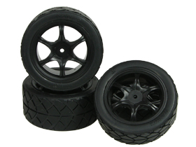 Колёса шоссейные 3Racing (#WH-07/BL) 1/12 6 Spoke Tyre Set For GT-01 (4pcs) - Black