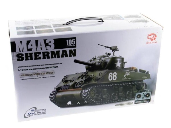 Радиоуправляемый танк Heng Long (#HL3898-1) Sherman с эффектами звука и дыма 1:16
