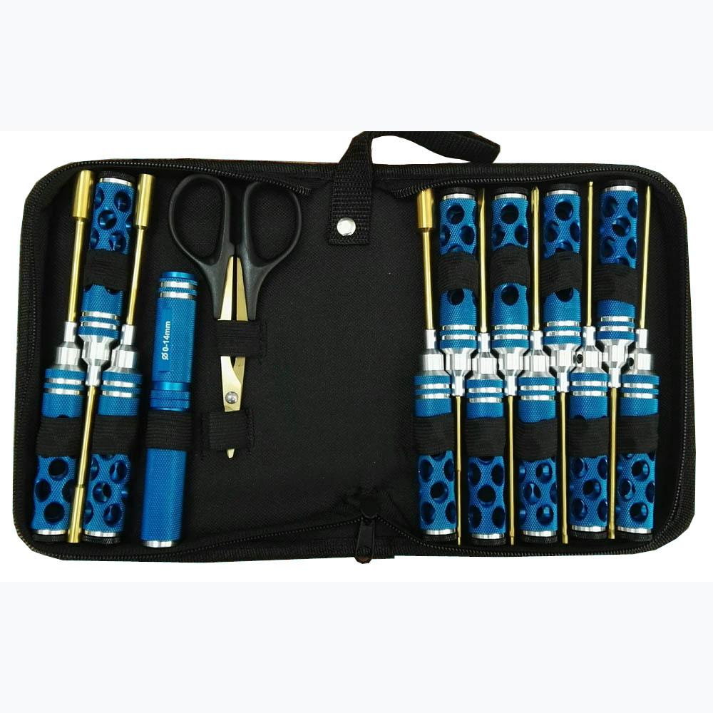 Набор инструментов RCTurn (#RTT11047) Classic Tool Bag - Red Set 14pcs Hex: 1.5/2.0/2.5/3.0 Nut: 4.0/5.5/7.0/8.0 Flat Head: 3.0/4.0 Ball: 2.0/2.5 Scissor / Reamer  Ti-Coated Tips  (Orange) 14pcs/set