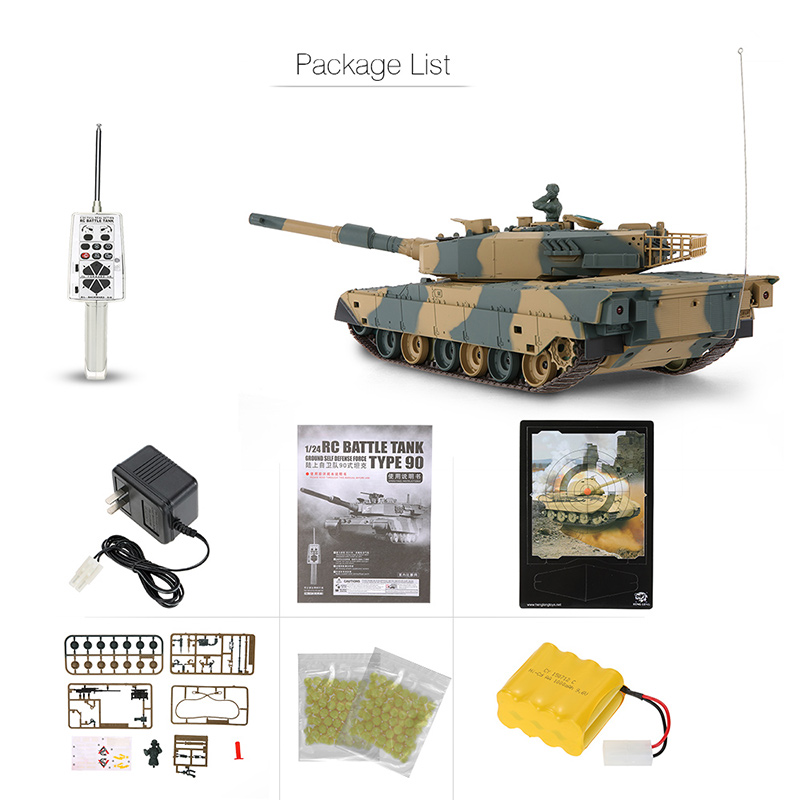 Радиоуправляемый танк Heng Long (#HL3808) Type 90 Main Battle Tank с эффектами звука и дыма 1:24