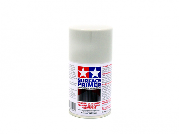 Грунтовка-спрей аэрозольная (серая) Tamiya (#87026) Surface Primer For Plastic end Metal (Gray)