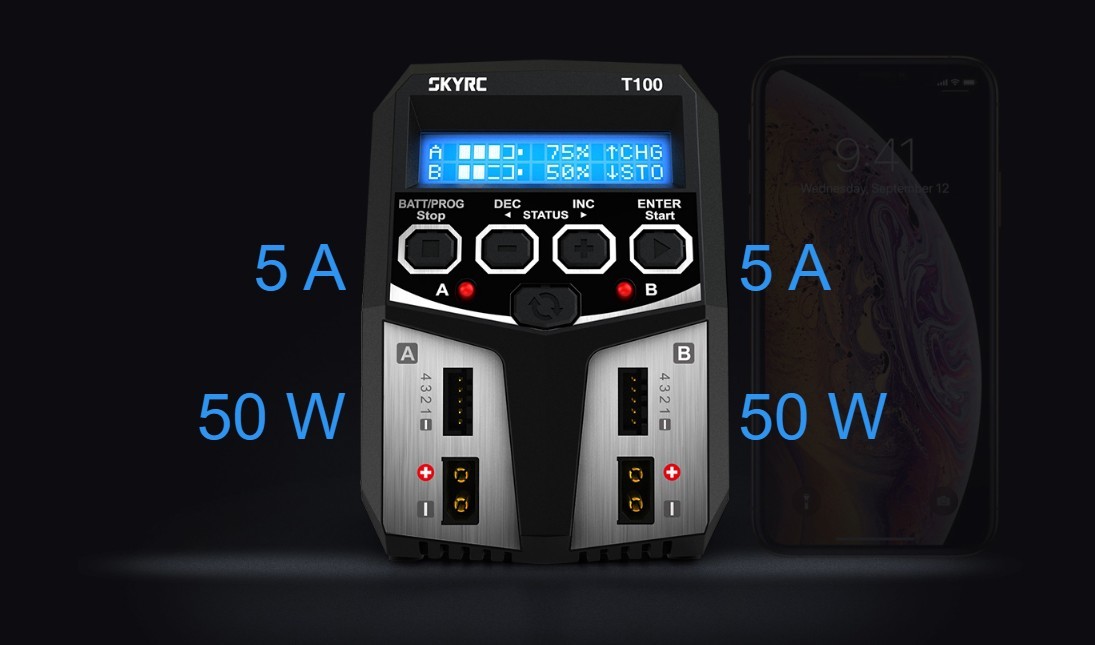 Зарядно-разрядное устройство Sky RC (#SK-100162-02)  SkyRC T100 AC Dual Balance Charger
