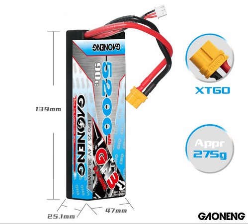 Аккумулятор Li-Po GAONENG (#GNB5200/90-2S) GNB Lipo 5200MAH 2S 7.4V 90C