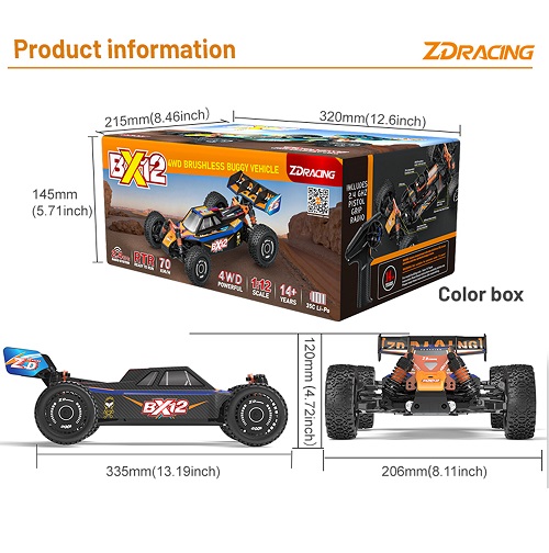 Радиоуправляемая модель багги ZD Racing (#BX12)  4WD Brushless 1:12  RTR 2.4GHz