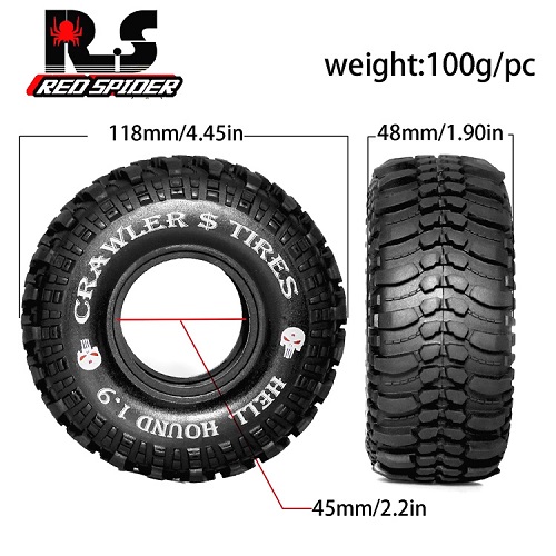 Шины внедорожные Off-Road Red Spider (#RS165) 1/10 1.9 AXIAL scx10 TRX4 118mm  4шт.