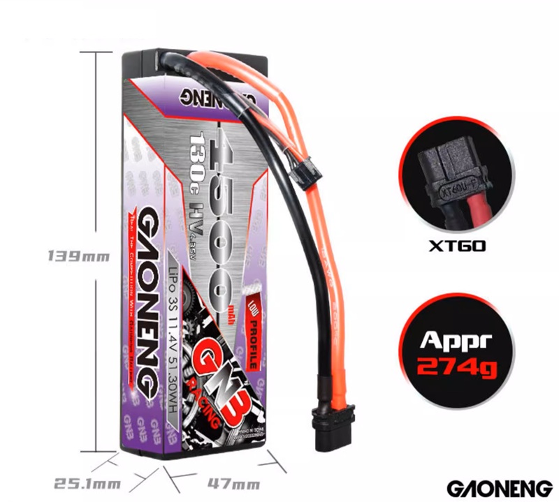 Аккумулятор Li-Po GAONENG (#GNB45003S130WHV) GNB4500mAh 3S 11.1V 130C  RC