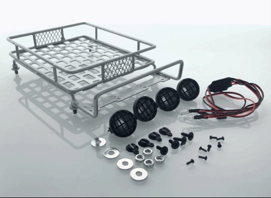Багажник на крышу RC4x4 (#AX515S) 1/10 RC Rock Crawler Accessories Metal Mesh Wire Luggage Tray Type B w/ 4 White Light 16cm X 11cm X 3.5cm