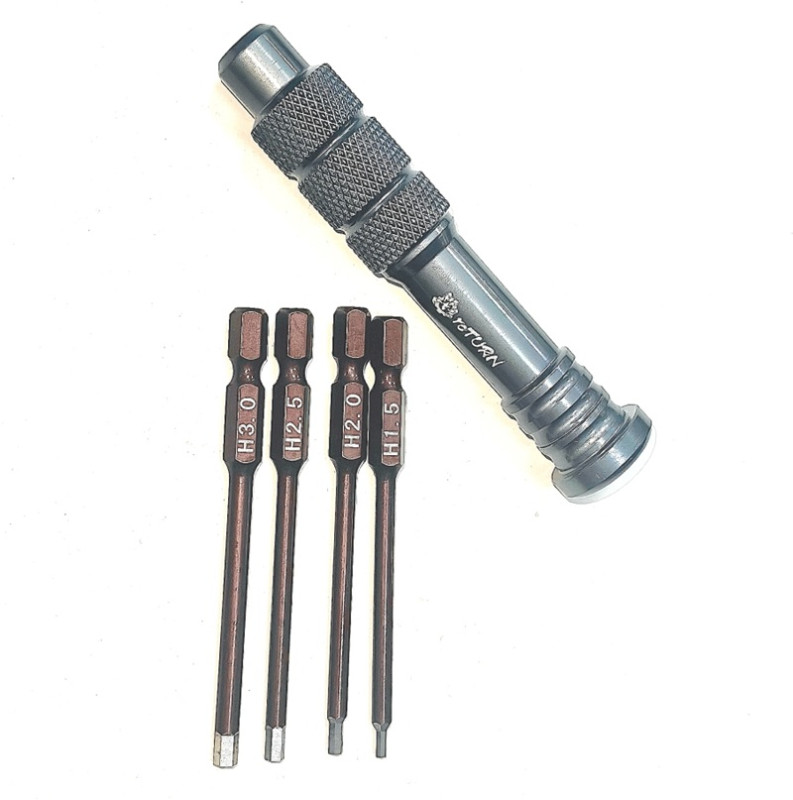Набор шестигранников RCTurn (#RTT25E01B1) Precision Magnetic Multi-Bit Screwdriver Set with Ball Bearing Mechanism, Interchangeable Hex Chucks 5.0mm and Hex1.5/2.0/2.5/3.0mm for RC Hobby Cars