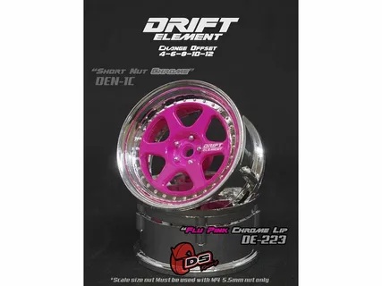 Диски DS Racing (#DS-DE-024) 5 Spokes (Flu PINK/CHROME Lip/BLACK Rivets) Wheel for Drift Car 2 pcs