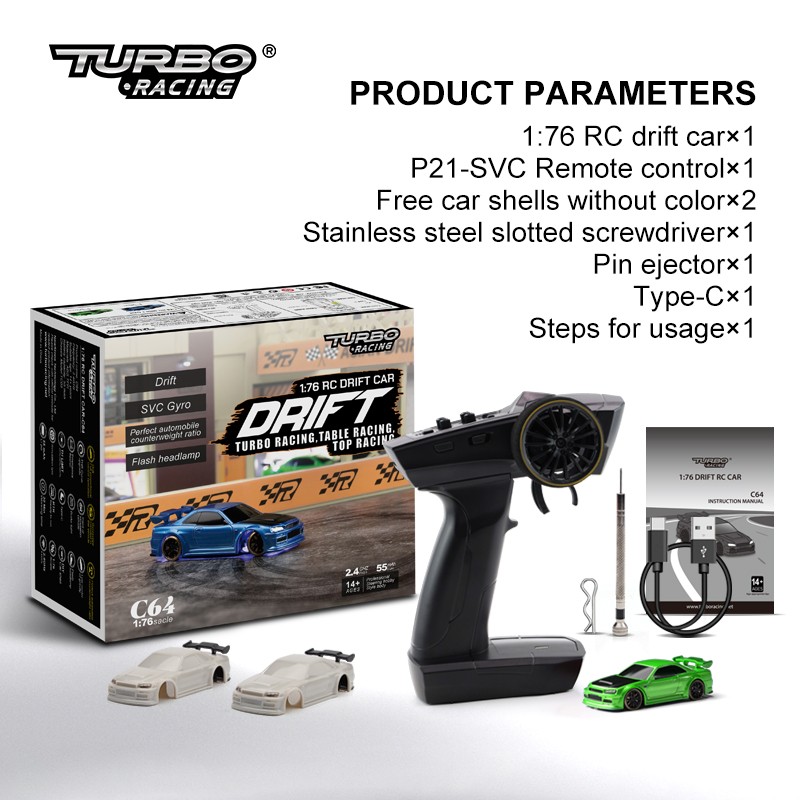 Радиоуправляемая модель для дрифта TurboRacing (#C64) RWD 1:76 RTR 2.4GHz