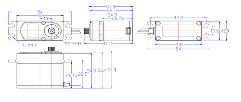 Сервопривод Feetech (#FT835B) HV Metal Gear 6V 40kg.cm Brushless Servo 180°