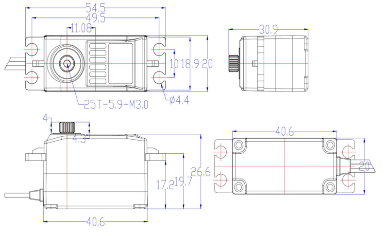 Сервопривод Feetech (#FT5679M) Metal Gear 7.4V 25kg.cm 180° Coreless Motor Servo