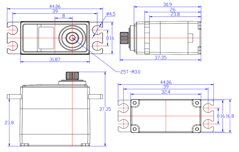 Сервопривод Feetech (#FT2025M) Metal Gear 6V 10.5kg.cm 180° Copper Gear Servo