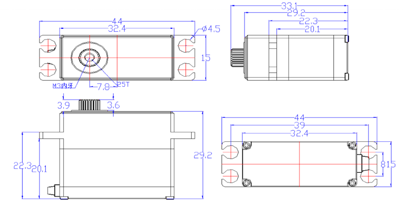 Сервопривод Feetech (#FT9015M) Metal Gear 7.4V 15kg Digital 180° Coreless Motor Servo