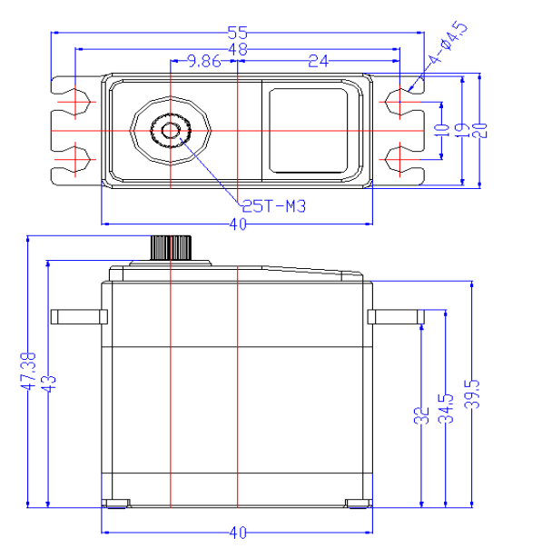 Сервопривод Feetech (#FT5825M) Metal Gear 7.4V 25kg.cm 180° Steel Tooth Iron Core Servo