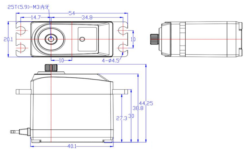 Сервопривод Feetech (#FR5317M) Metal Gear 7.4V 17kg Digital Servo 300°