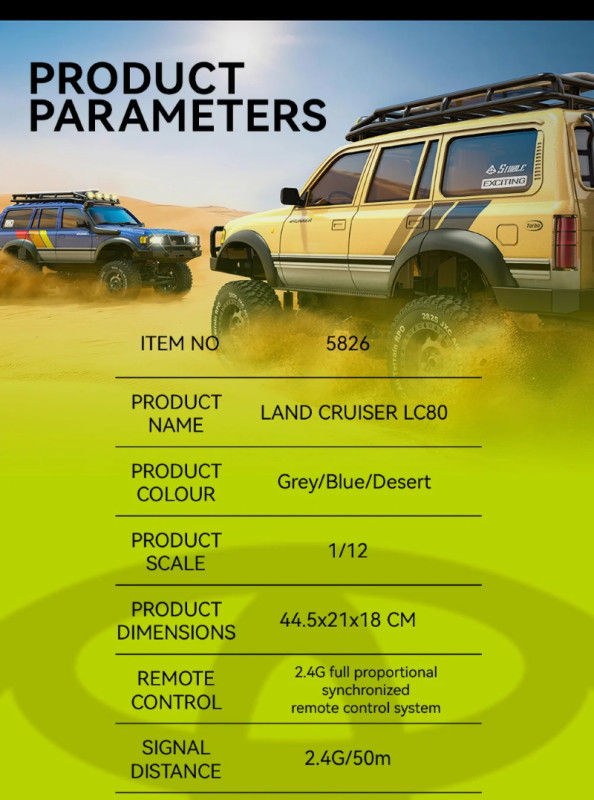 Радиоуправляемый внедорожник Dark Sky (#JXC-LC80) 1/12 4x4 Land Cruiser LC80 RTR