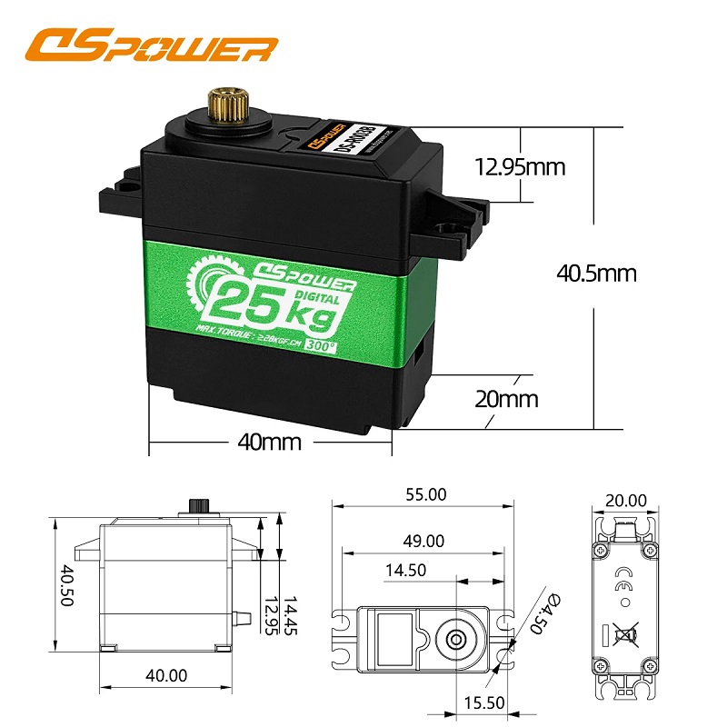 Сервопривод DSpower (#DS-R003B) Metal Gear 7.4V 35kg 180° Degree Brushless