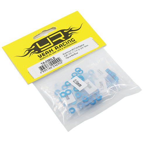 Шайба плоская Yeah Racing (#YA-0390LB) Aluminum M3 Flat Washer 0.25 / 0.5 / 1 / 1.5 / 2 / 2.5 / 3mm 10pcs Set Blue YA-0390LB