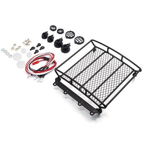 Багажник на крышу Yeah Racing (#YA-0401) 1/10 RC Rock Crawler Accessories Metal Mesh Wire Luggage Tray Type A w/ 4 White Light 12.5cmX11.5cmX3cm