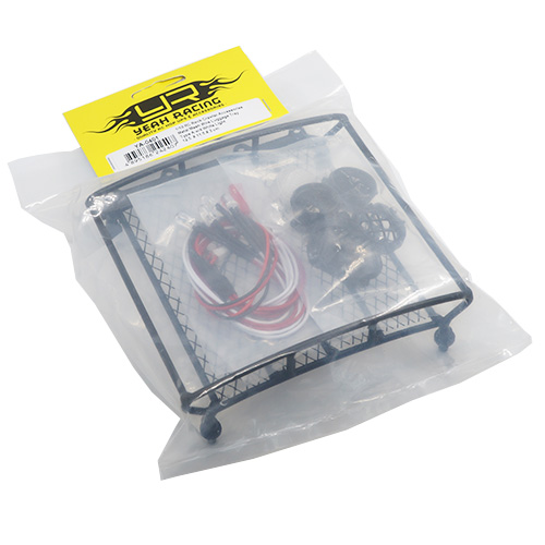 Багажник на крышу Yeah Racing (#YA-0401) 1/10 RC Rock Crawler Accessories Metal Mesh Wire Luggage Tray Type A w/ 4 White Light 12.5cmX11.5cmX3cm