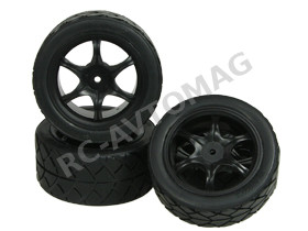 Колёса шоссейные 3Racing (#WH-07/BL) 1/12 6 Spoke Tyre Set For GT-01 (4pcs) - Black