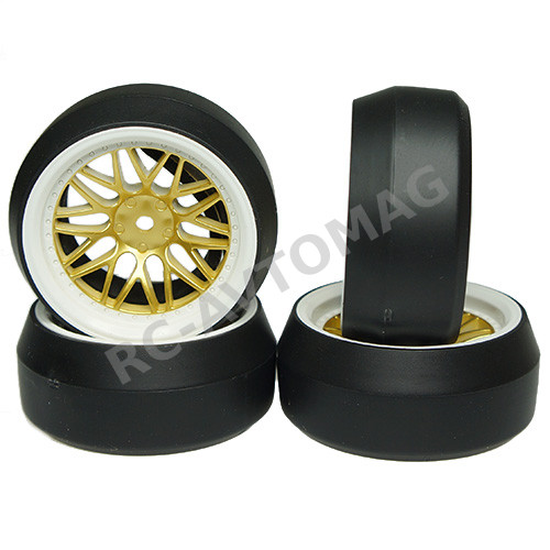 Колёса для дрифта Yeah Racing (#WL-0088) Spec D LS Wheel Offset 6 White Gold w/Tire 4pcs For 1/10 Drift