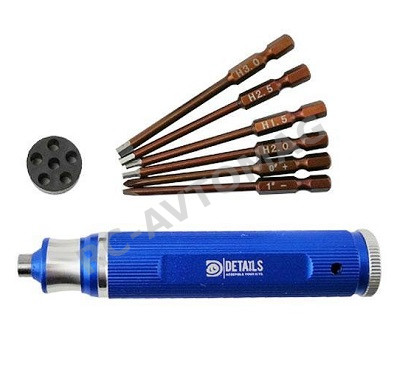 Набор шестигранников RCTurn (#RTT11038) Classic 6 in 1 Magnetic Screwdriver Set Hex1.5/2.0/ 2.5/3.0mm/ Phillips 0# + / Flat 1# -