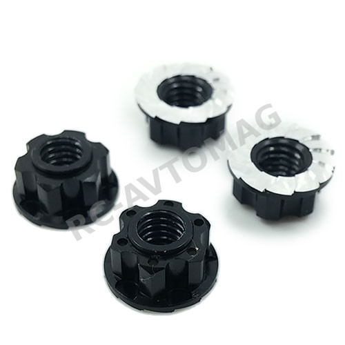 Гайки колёсные Yeah Racing (#YA-0448BK) 4mm Aluminium Wheel Flange Lock Nut 4pcs For RC Car Black