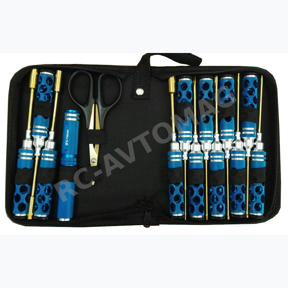 Набор инструментов RCTurn (#RTT11047) Classic Tool Bag - Red Set 14pcs Hex: 1.5/2.0/2.5/3.0 Nut: 4.0/5.5/7.0/8.0 Flat Head: 3.0/4.0 Ball: 2.0/2.5 Scissor / Reamer  Ti-Coated Tips  (Orange) 14pcs/set