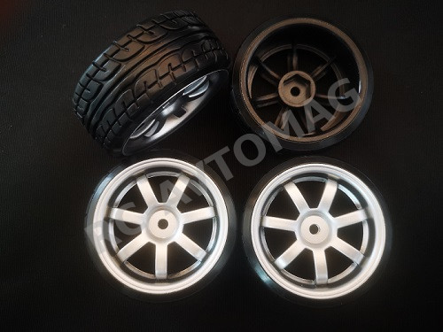 Колеса RC Turn (#DF04A2) A2 - Silver 1/10 Drifting Tires 62*26mm Hex 12mm Hub