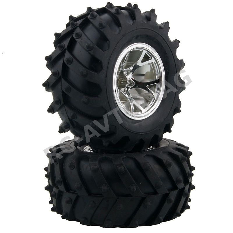 Колёса внедорожные Austar Hobby (#AUH128S) Tire Black/Wheel Silver 128mm 4in