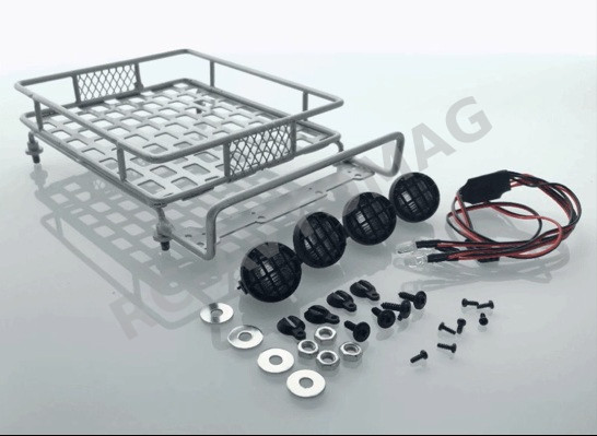 Багажник на крышу RC4x4 (#AX515S) 1/10 RC Rock Crawler Accessories Metal Mesh Wire Luggage Tray Type B w/ 4 White Light 16cm X 11cm X 3.5cm