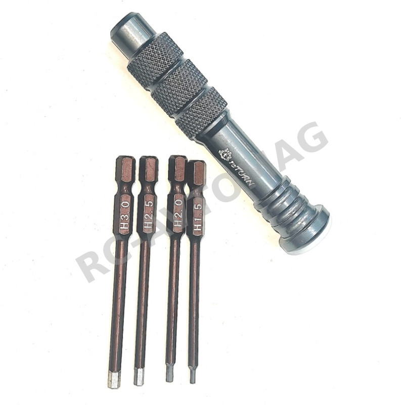 Набор шестигранников RCTurn (#RTT25E01B1) Precision Magnetic Multi-Bit Screwdriver Set with Ball Bearing Mechanism, Interchangeable Hex Chucks 5.0mm and Hex1.5/2.0/2.5/3.0mm for RC Hobby Cars