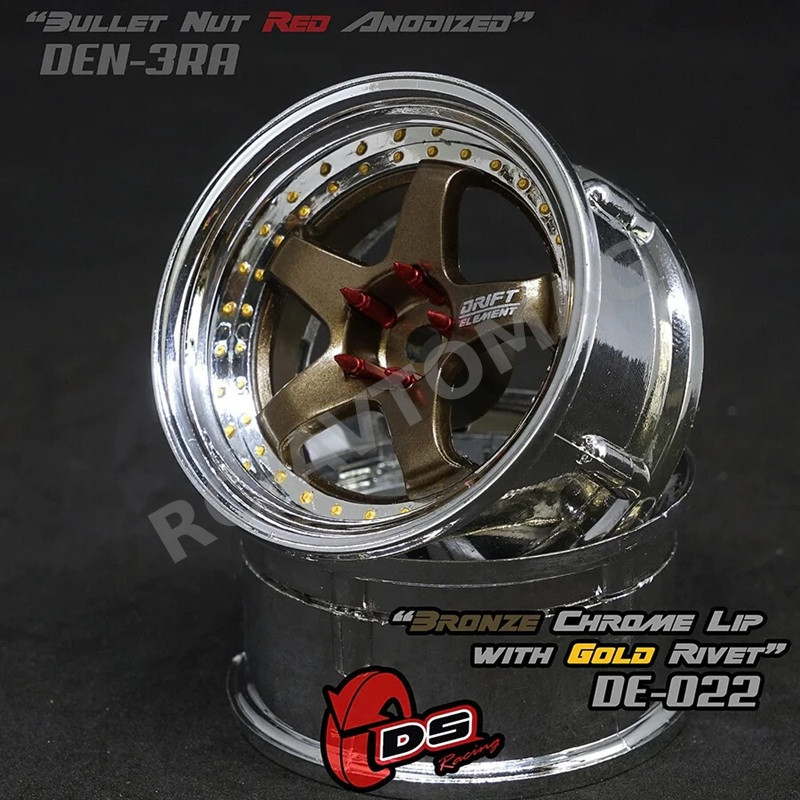 Диски DS Racing (#DS-DE-022) 5 Spokes (BRONZE/CHROME Lip/GOLD Rivets) Wheel for Drift Car 2 pcs