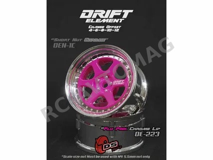 Диски DS Racing (#DS-DE-024) 5 Spokes (Flu PINK/CHROME Lip/BLACK Rivets) Wheel for Drift Car 2 pcs