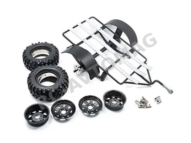 Прицеп масштабный алюминиевый одноостный RC-Avtomag (#AV-TL01023) Aluminum Scaleleaf Spring Steel Trailer With Hitch Mount For Crawler 1/10