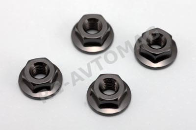 Гайки Yokomo (#ZC-N4FBK) M4 Alum. Serrated Flange Nut (Black) 4 pcs