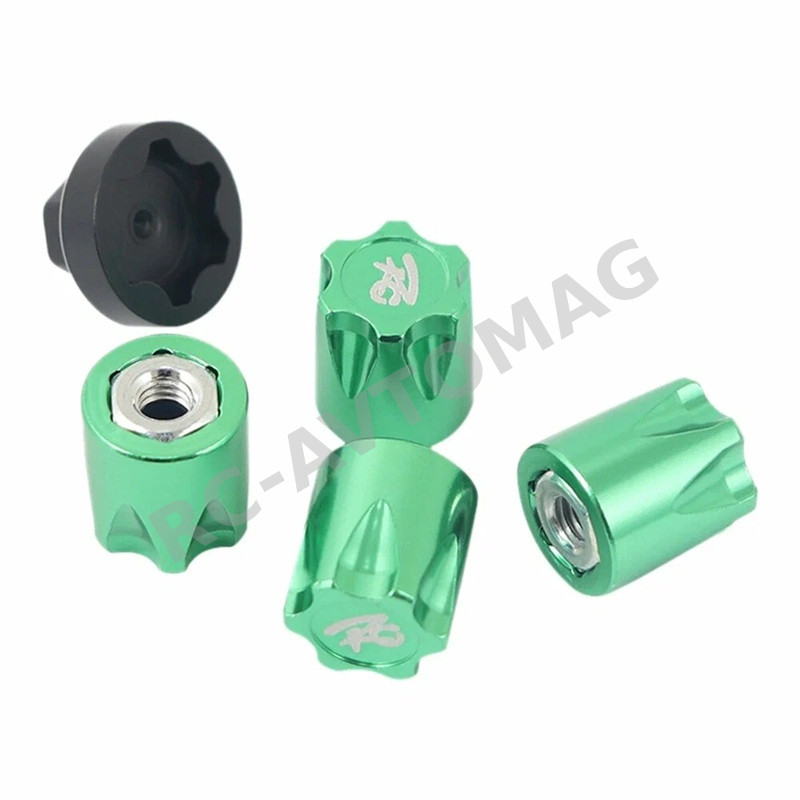 Гайки колесные RCTurn (#RTWN010C05) Alloy M4 Wheel Nut with Dust Cover for 1/10 RC Cars - Green (SCX10 I / II / III TRX4)