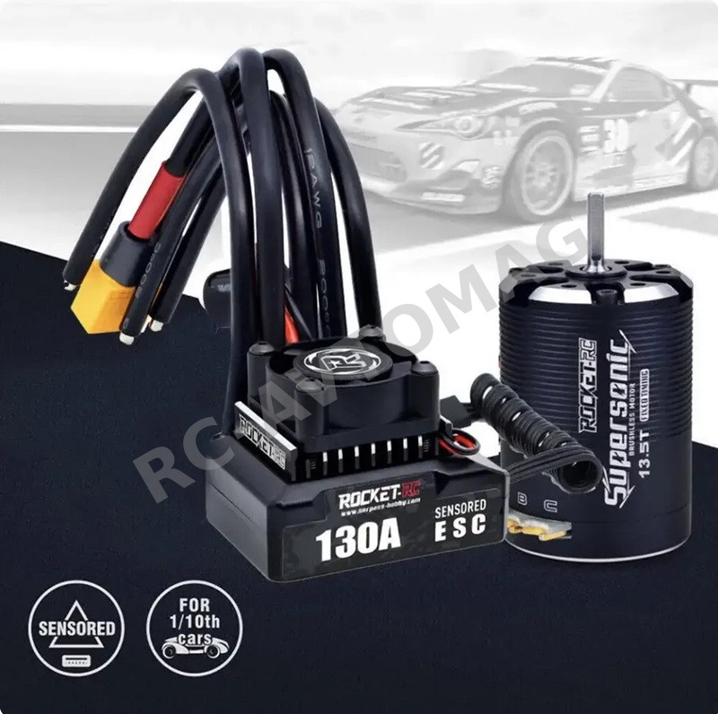 Комбо-набор Rocket-RC (#3650/3800KV+130A) Сенсорный Rocket-RC Supersonic 540 10.5T (~3800 kV, 250 Вт, до 63 А) и сенсорный ESC 130A.