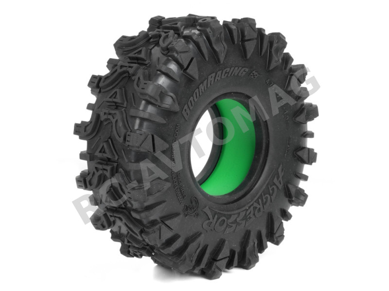 Шины для краулеров/трофи Boom Racing (#BRTR19009-SS-RM) AGGRESSOR 1.9" GEKKO BLACK 4.75 x 1.75 / 120x44.5mm RC Crawler Tire + Rock Monsterâ Green Foam Insert (2)