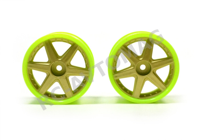 Диски on-road Boom Racing (#BRTR-5066.9GD) 6-spoke Green Outer Ring Wheel Set (2pcs) For 1/10 RC Car (9mm Offset)