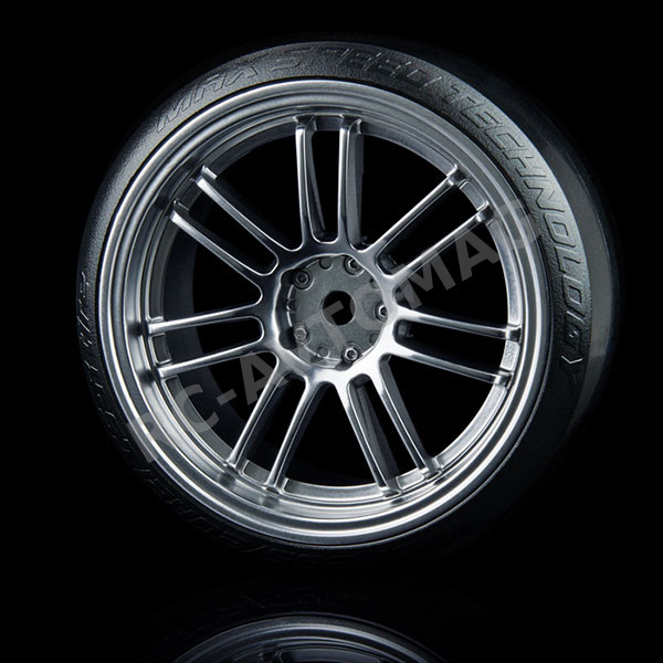 Колеса MST (#103020FS) Flat Silver Arc Tire w/ 7 Spoke 2 rib Wheels Offset (+3) CS-R (4P)