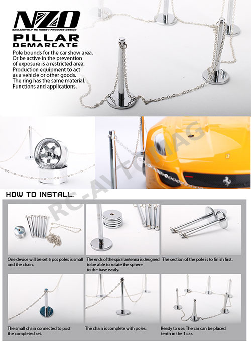 Выставочное ограждение NZO (#NO21S1) Car Show Barrier Pillar & Chain Set 6pcs Chrome