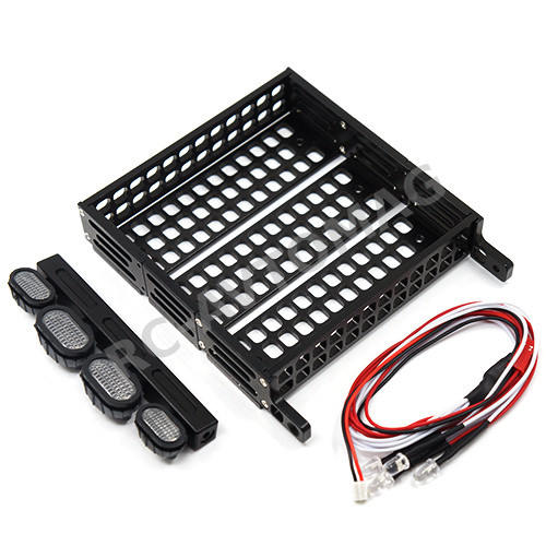 Багажник на крышу Yeah Racing (#YA-0381) 1/10 RC Rock Crawler Accessories Aluminum Luggage Tray w/ 4 White Light