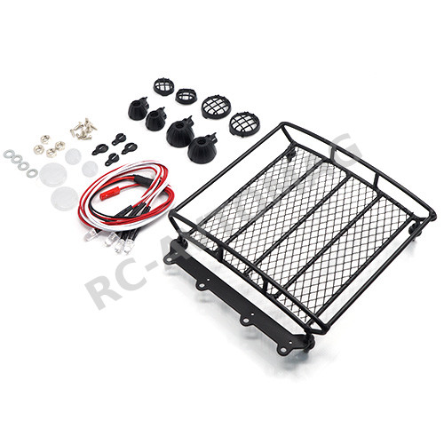 Багажник на крышу Yeah Racing (#YA-0401) 1/10 RC Rock Crawler Accessories Metal Mesh Wire Luggage Tray Type A w/ 4 White Light 12.5cmX11.5cmX3cm