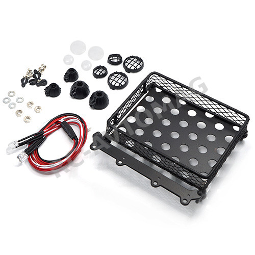 Багажник на крышу Yeah Racing (#YA-0402) 1/10 RC Rock Crawler Accessories Metal Mesh Wire Luggage Tray Type B w/ 4 White Light 11cm X 10cm X 3.5cm